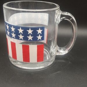 Libbey Stars and Stripes Clear Glass Coffee Mug 3 3/4 Inches EUC Made In USA VTG